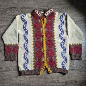 Hand crafted Wool Knit Sweater Cardigan Large L